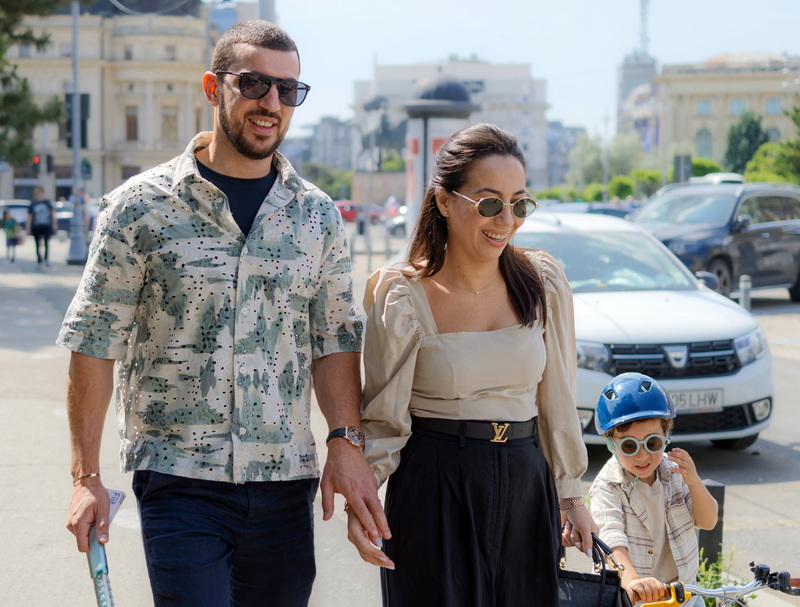 Young family walking